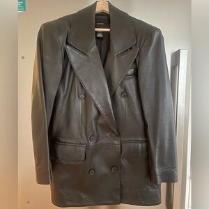 Smythe Black Leather Double-Breasted Car Coat